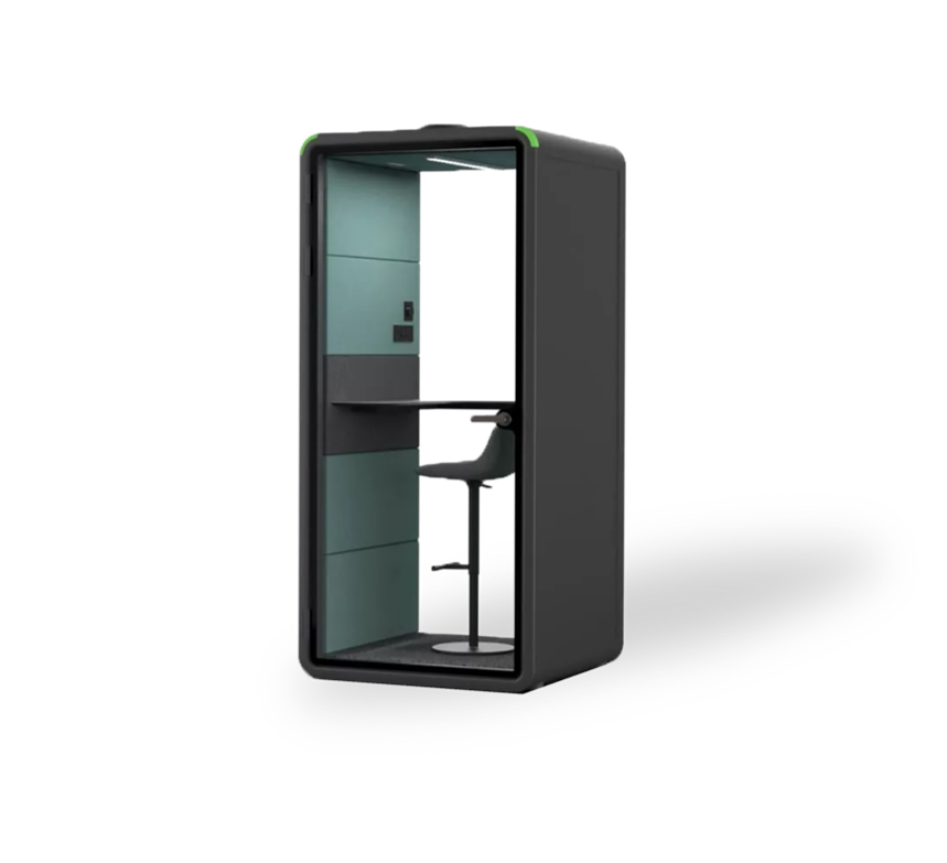 Compact office pod and phone booth for one person, ideal for private work and phone calls