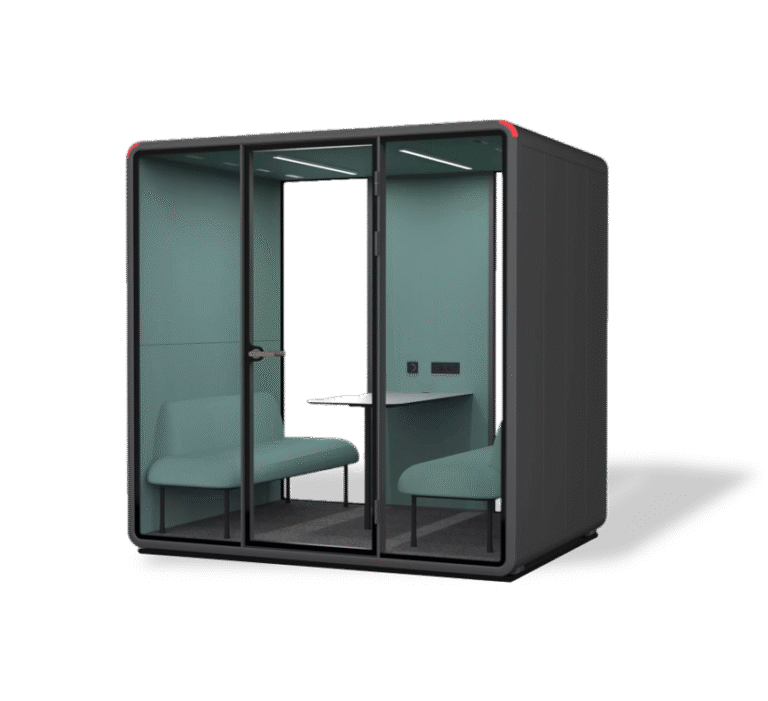 Large office pod and phone booth for up to four people, ideal for collaborative work and team meetings