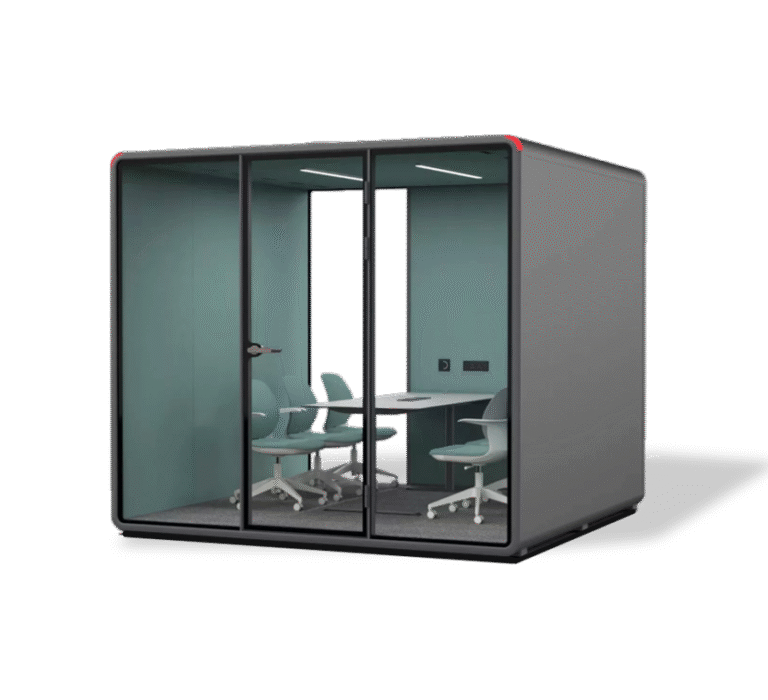Extra-large office pod and phone booth accommodating up to six people, perfect for group meetings and teamwork